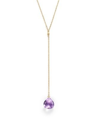 Amethyst Briolette Y-Necklace in 14K Yellow Gold, 22