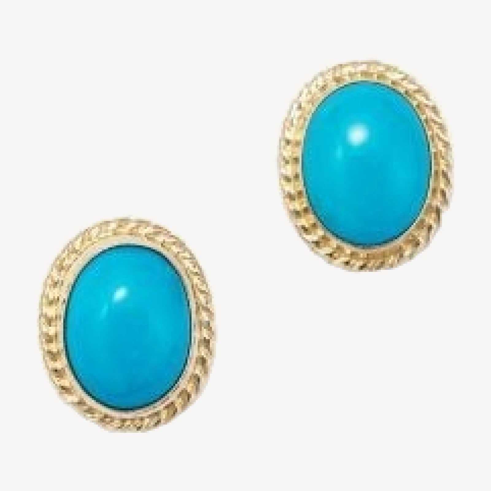 Turquoise Bezel Set Small Stud Earrings in 14K Yellow Gold