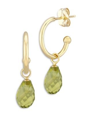Bloomingdale's Fine Collection Peridot Briolette Dangle Mini Hoop Earrings in 14K Yellow Gold