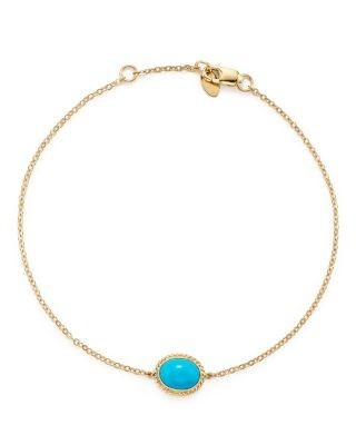 Oval Bezel Set Turquoise Chain Bracelet in 14K Yellow Gold