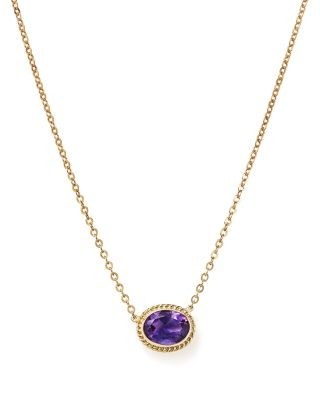 Amethyst Bezel Pendant Necklace in 14K Yellow Gold, 18