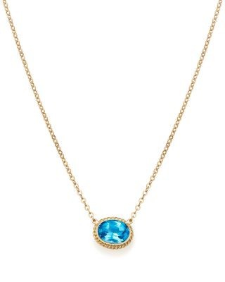 Blue Topaz Bezel Pendant Necklace in 14K Yellow Gold, 18