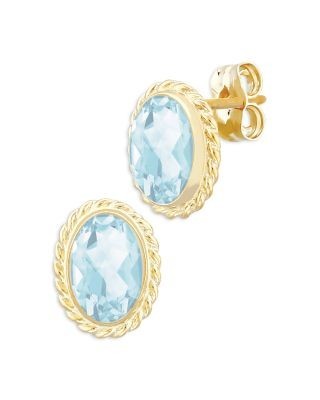 Bloomingdale's Fine Collection Aquamarine Oval Stud Earrings in 14K Yellow Gold