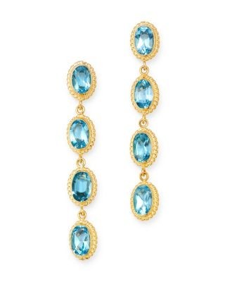 Bloomingdale's Fine Collection Blue Topaz Oval Bezel Set Drop Earrings in 14K Yellow Gold