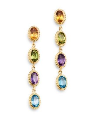 Bloomingdale's Fine Collection Multi-Gemstone Oval Bezel Set Drop Earrings in 14K Yellow Gold