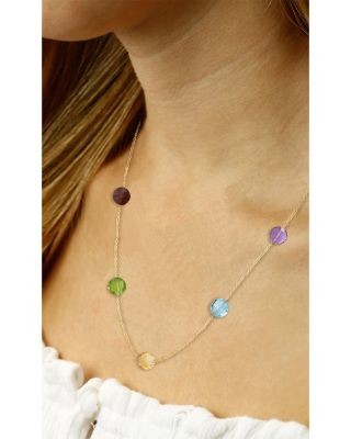 Bloomingdale's Fine Collection Semi Precious Gemstone Round Stone Station Necklace in 14K Yellow Gold, 18