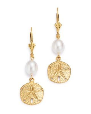Bloomingdale's Fine Collection Cultured Freshwater Pearl Sand Dollar Drop Earrings in 14K Yellow Gold