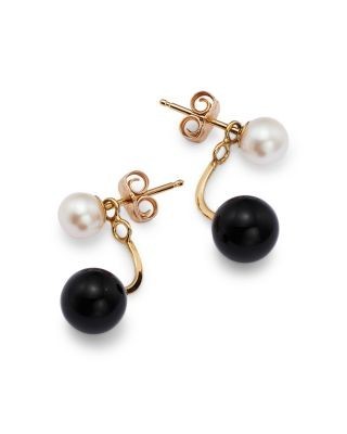 Bloomingdale's Fine Collection Onyx & Cultured Freshwater Pearl Front-to-Back Drop Earrings in 14K Yellow Gold