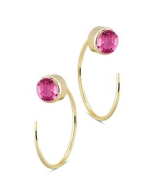 Bloomingdale's Fine Collection Pink Tourmaline Stud and Front Back Hoop Earrings in 14K Yellow Gold