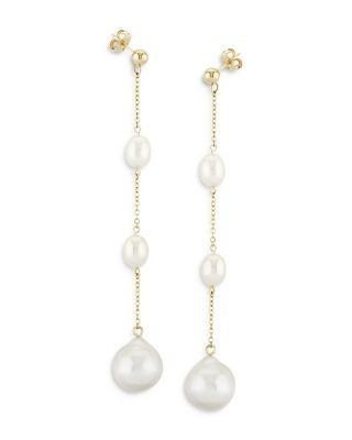Bloomingdale's Fine Collection Cultured Freshwater Pearl & Baroque Pearl Line Earrings in 14K Yellow Gold