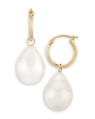 Bloomingdale's Fine Collection Baroque Cultured Pearl Drop Hoop Earrings in 14K Gold