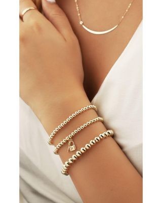 Bloomingdale's Fine Collection 14K Gold Beaded Love Lock Bracelet, 4mm