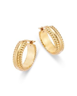 Bloomingdale's Fine Collection Polished Rope Edged Huggie Hoop Earrings in 14K Yellow Gold