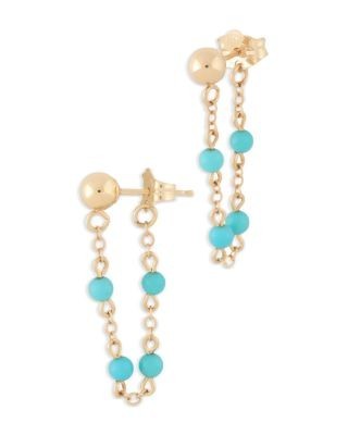 Bloomingdale's Fine Collection Turquoise Bead & Chain Front to Back Earrings in 14K Yellow Gold