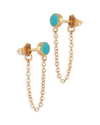Bloomingdale's Fine Collection Turquoise Cabochon Oval Front to Back Earrings in 14K Yellow Gold