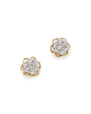 Diamond Flower Stud Earrings in 14K Yellow and White Gold, .50 tcw