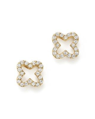 Diamond Clover Stud Earrings in 14K Yellow Gold, 0.20 tcw
