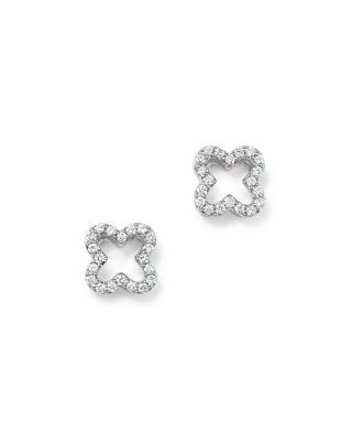 Diamond Clover Stud Earrings in 14K White Gold, .20 tcw