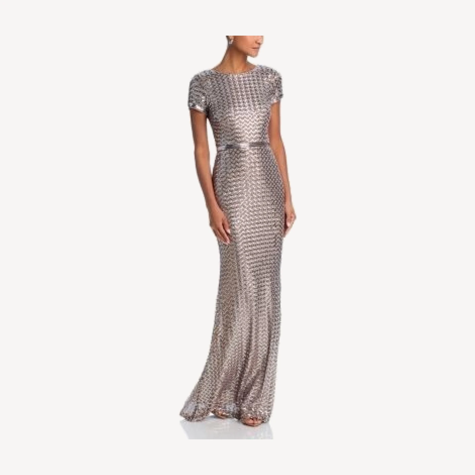 Aqua Belted Sequin Gown - Exclusive