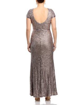 Aqua Belted Sequin Gown - Exclusive