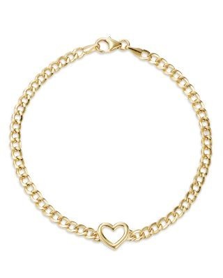 Bloomingdale's Fine Collection Open Heart Curb Link Chain Bracelet in 14K Yellow Gold