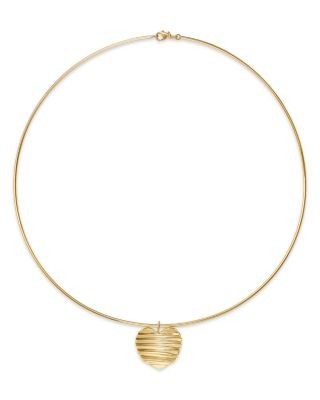 Bloomingdale's Fine Collection Blm Gold Ribbed Heart Omega Pendant Necklace in 14K Yellow Gold, 16