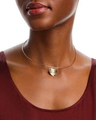 Bloomingdale's Fine Collection Blm Gold Ribbed Heart Omega Pendant Necklace in 14K Yellow Gold, 16