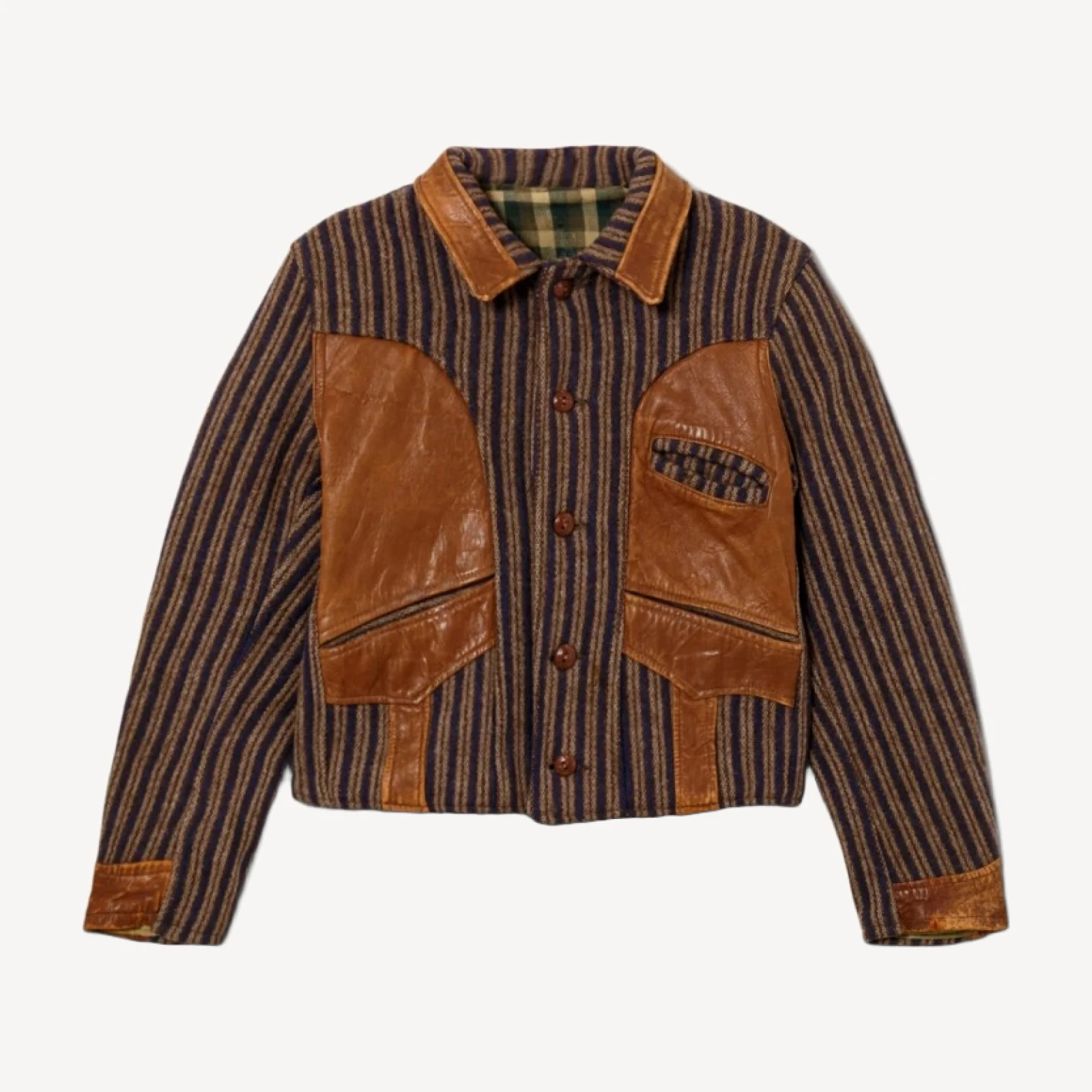 RE/DONE Vintage | 40s Striped Wool and Leather Jacket