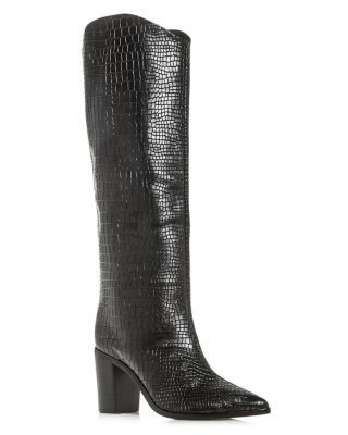 Schutz Women's Maryana Croc-Embossed Block Heel Pointed-Toe Tall Boots