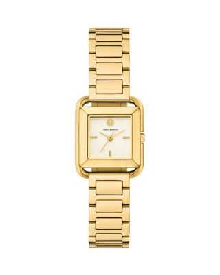 Tory Burch The Kira Square Three Hand Gold Tone Stainless Steel Watch, 24mm x 24mm