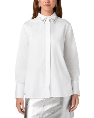 French Connection Alexis Poplin Embellished Collar Shirt