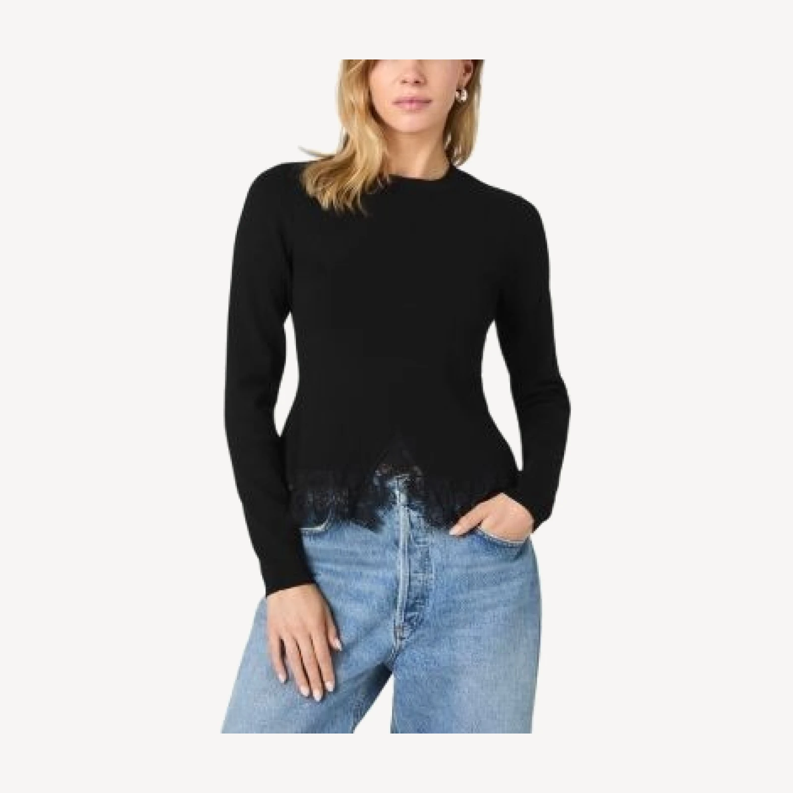 French Connection Maxime Lace Trim Knit Top