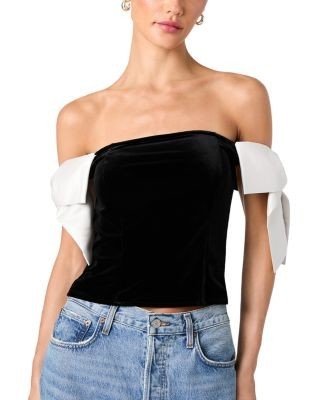 French Connection Carey Velvet Bow Trim Top