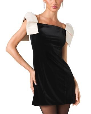 French Connection Carey Velvet Bow Shoulder Mini Dress