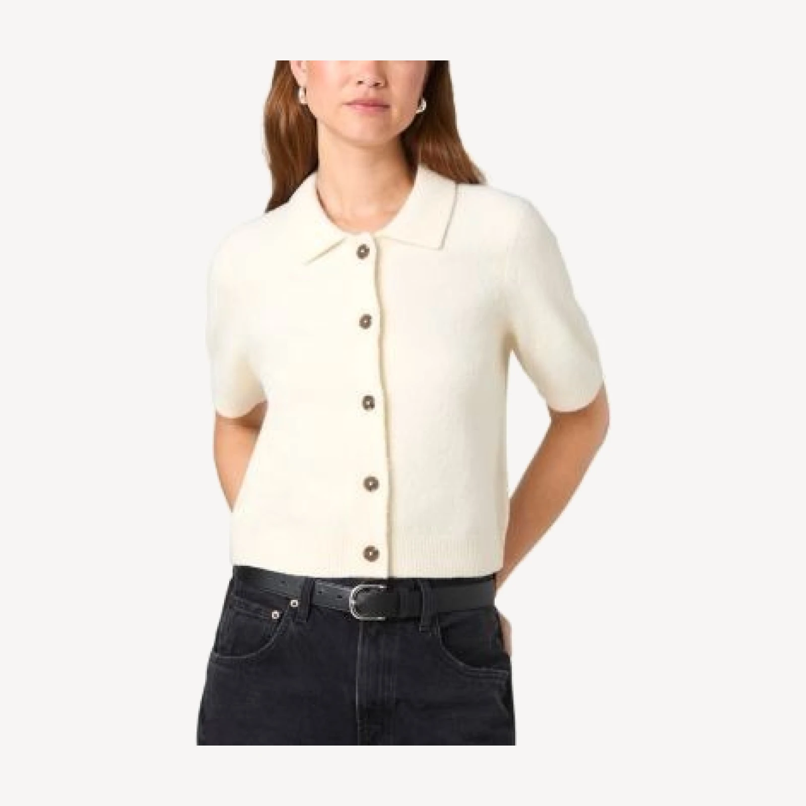 French Connection Suzie Knit Short Sleeve Collared Cardigan Sweater