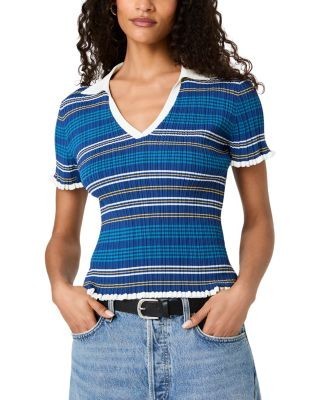French Connection Crinkle Knit Rib Polo Top
