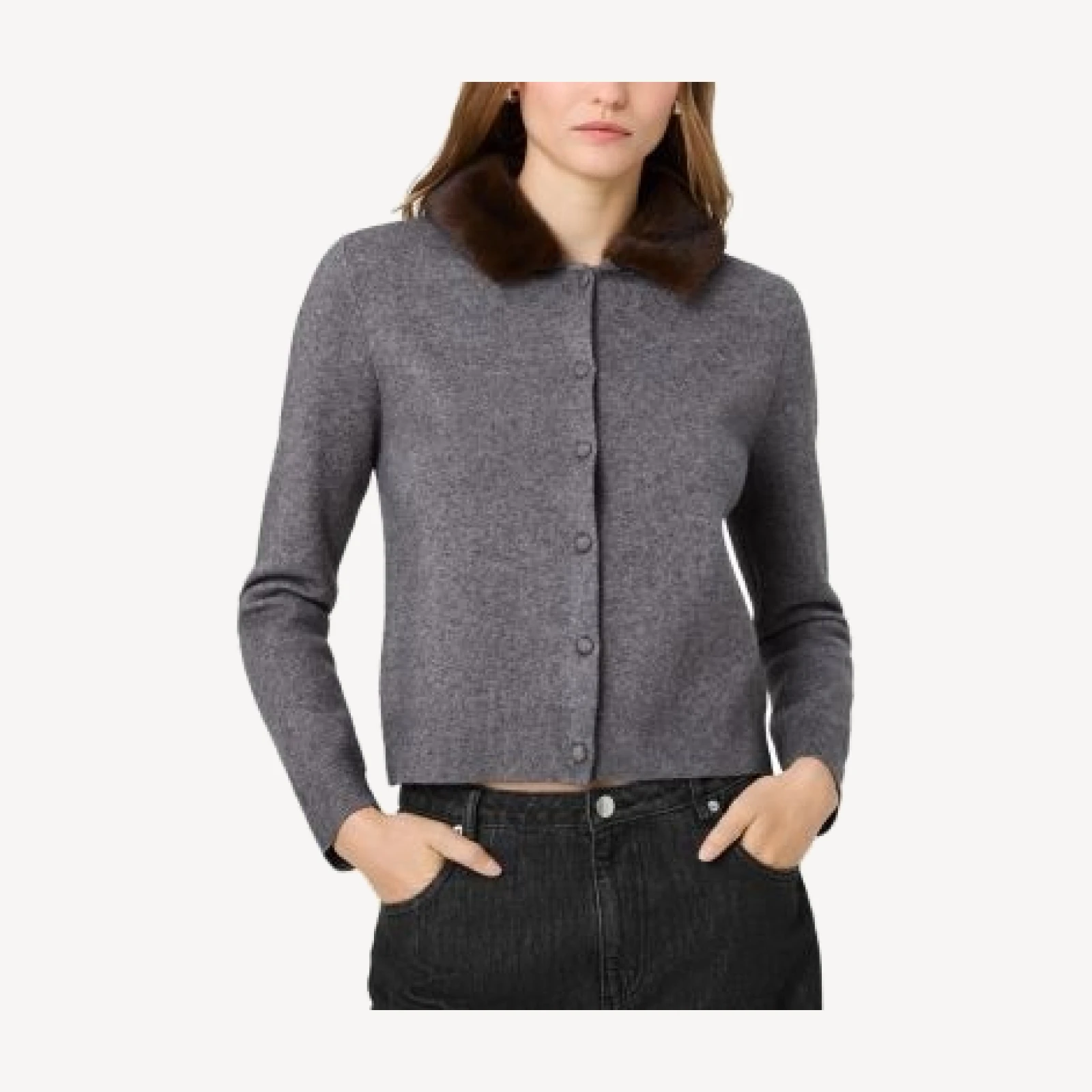French Connection Sloane Faux Fur Collar Cardigan Sweater