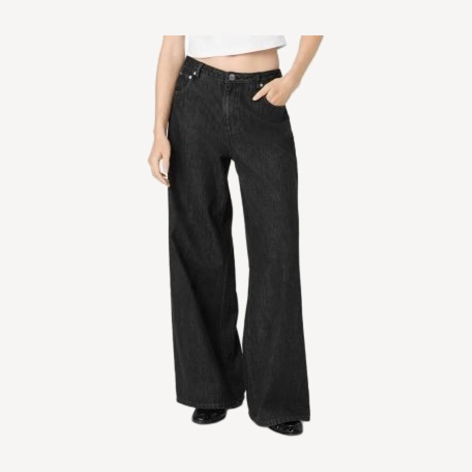 French Connection Elton Denim High Rise Wide Leg Jeans in Black