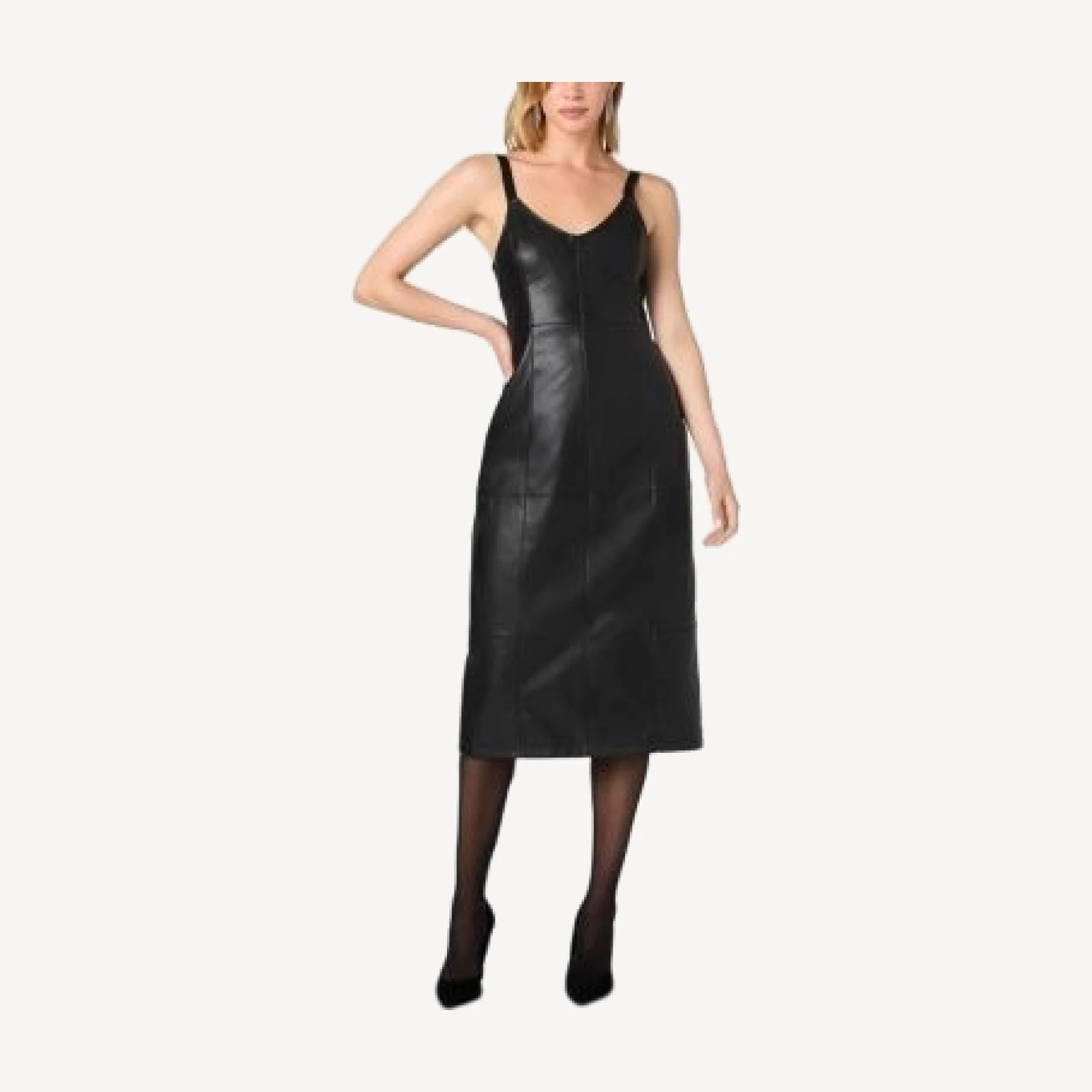French Connection Dessa Faux Leather V Neck Dress
