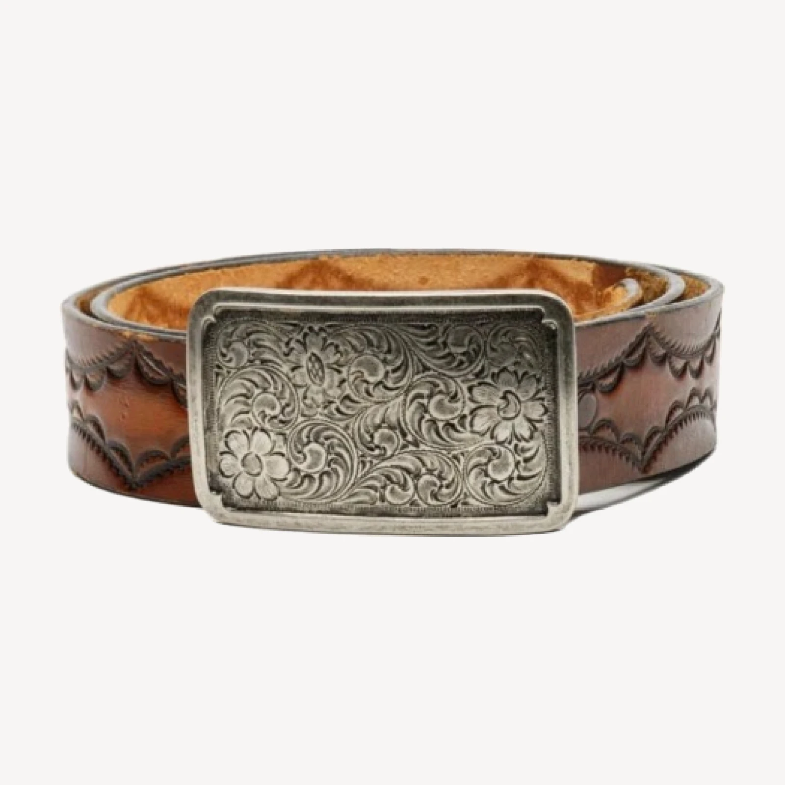 RE/DONE Vintage | 70s Etched Silver Buckle on Leather Belt | Vintage Belts