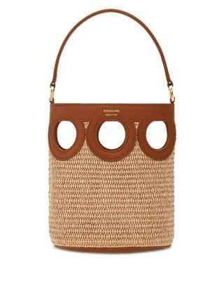 Ferragamo Gancini Frame Raffia Bucket Bag