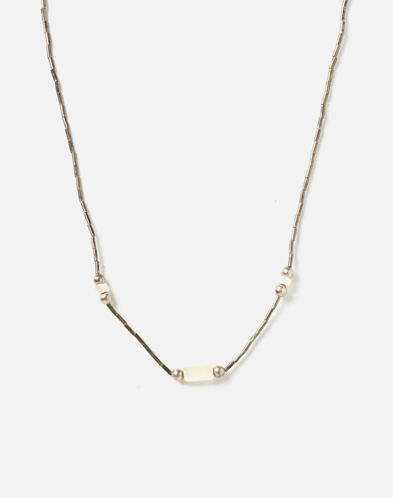 RE/DONE Vintage | 70s Silver Tone Mother Of Pearl Choker Necklace