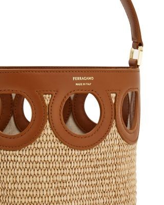 Ferragamo Gancini Frame Raffia Bucket Bag