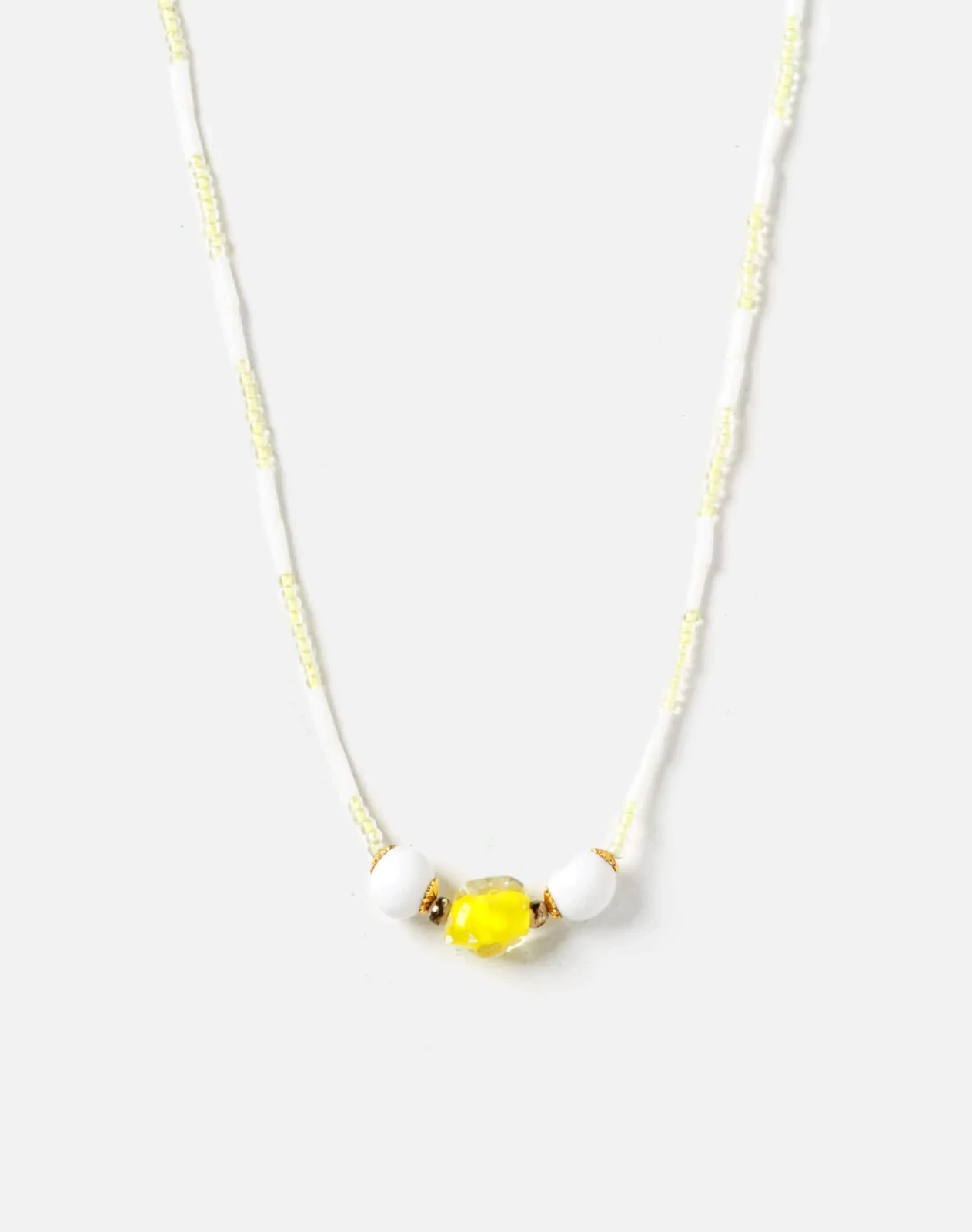 RE/DONE Vintage | 70s White Yellow Glass Bead Choker Necklace