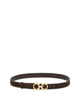 Ferragamo Women's Double Gancini Leather & Suede Reversible Belt