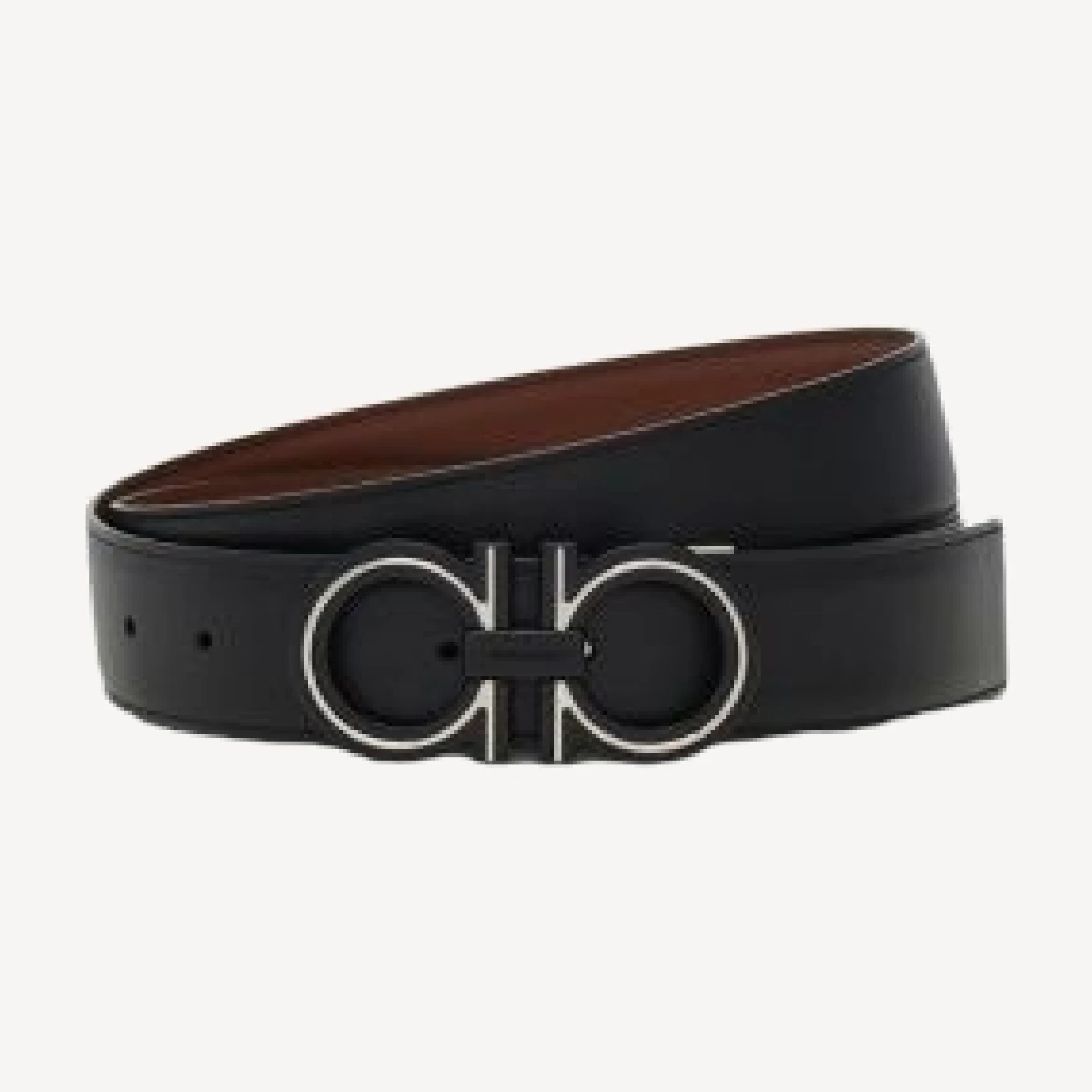 Ferragamo Men's Oversized Double Gancini Reversible Leather Belt