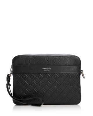 Ferragamo Embossed Monogram Leather Shoulder Bag
