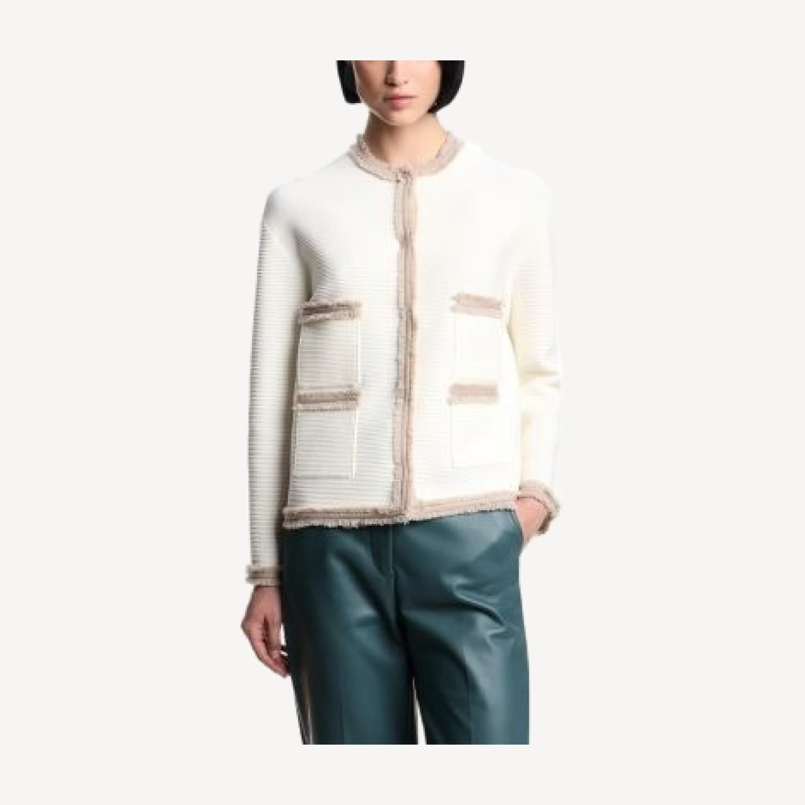 Emporio Armani Ottoman Stitch Knit Jacket with Fringe Hems