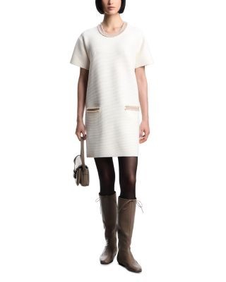 Emporio Armani Ottoman Stitch Knit Dress with Fringe Details