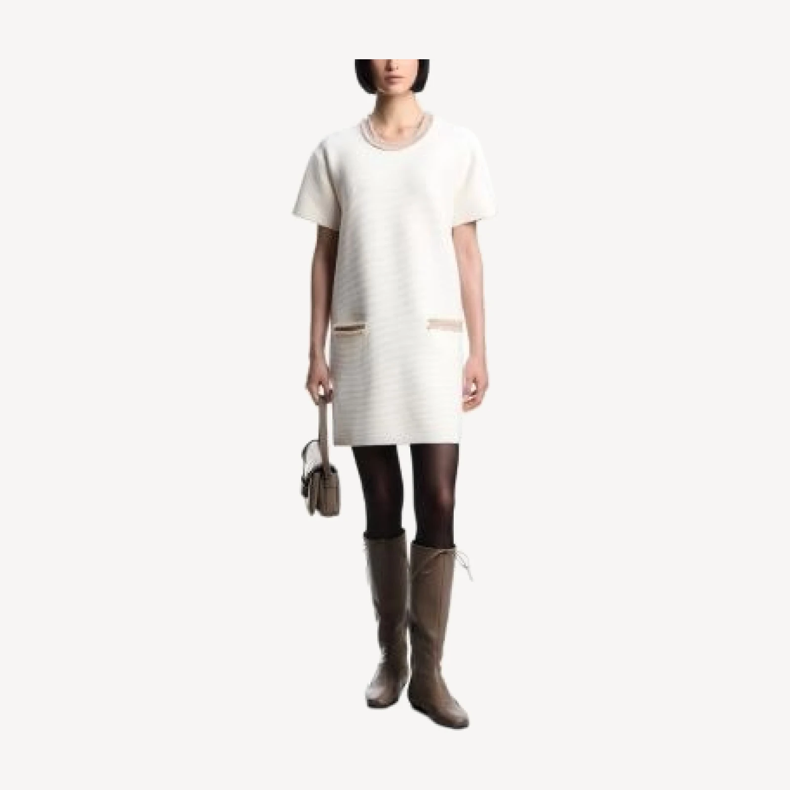 Emporio Armani Ottoman Stitch Knit Dress with Fringe Details